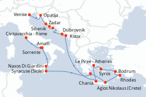Carte itinéraire croisière - 20 jours au départ de Venise - Méditerranée