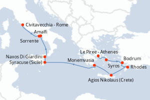 Carte itinéraire croisière - 11 jours au départ de Le Piree - Athenes - Méditerranée