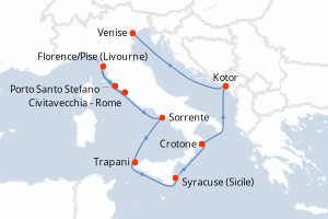 Carte itinéraire croisière - 10 jours au départ de Civitavecchia - Rome - Méditerranée
