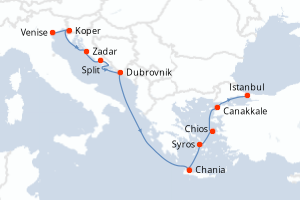 Carte itinéraire croisière - 11 jours au départ de Venise - Méditerranée