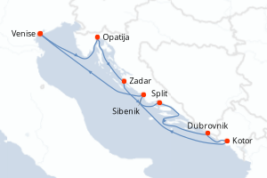 Carte itinéraire croisière - 7 jours au départ de Venise - Méditerranée