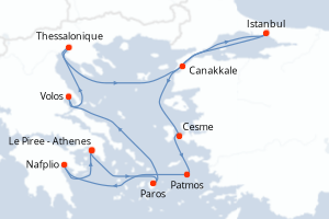 Carte itinéraire croisière - 10 jours au départ de Le Piree - Athenes - Méditerranée
