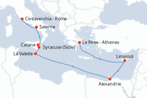 Carte itinéraire croisière - 14 jours au départ de Le Piree - Athenes - Méditerranée