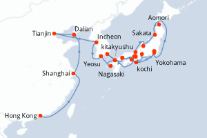 Carte itinéraire croisière - 38 jours au départ de Hong Kong - Asie