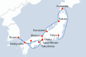 Carte itinéraire croisière - 12 jours au départ de Tokyo - Asie