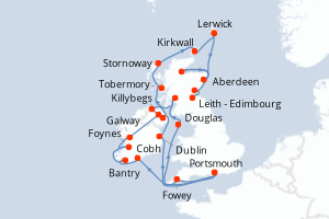 Carte itinéraire croisière - 24 jours au départ de Portsmouth - Europe du Nord