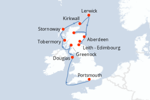 Carte itinéraire croisière  - 12 jours au départ de Portsmouth - Europe du Nord