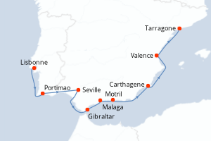 Carte itinéraire croisière - 10 jours au départ de Lisbonne - Méditerranée