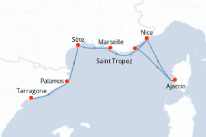 Carte itinéraire croisière - 7 jours au départ de Tarragone - Méditerranée