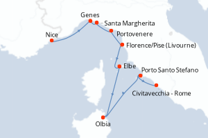 Carte itinéraire croisière - 9 jours au départ de Nice - Méditerranée