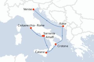 Carte itinéraire croisière - 8 jours au départ de Civitavecchia - Rome - Méditerranée