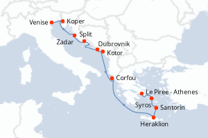 Carte itinéraire croisière - 11 jours au départ de Venise - Méditerranée