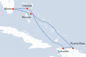 Carte itinéraire croisière - 7 jours au départ de Miami - Caraïbes Bahamas