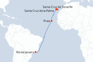Carte itinéraire croisière - 13 jours au départ de Rio de Janeiro - Iles Canaries