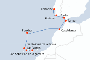 Carte itinéraire croisière - 10 jours au départ de Las Palmas - Atlantique