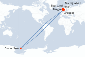 Carte itinéraire croisière - 7 jours au départ de Oslo - Europe du Nord