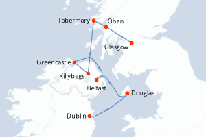 Carte itinéraire croisière - 7 jours au départ de Glasgow - Europe du Nord