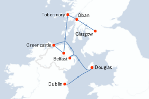 Carte itinéraire croisière - 7 jours au départ de Dublin - Europe du Nord