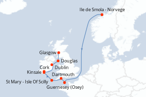 Carte itinéraire croisière - 8 jours au départ de Ile de Smola - Norvege - Europe du Nord