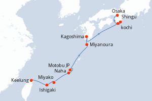 Carte itinéraire croisière - 9 jours au départ de Keelung - Asie