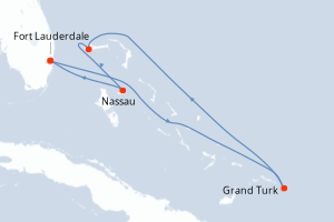 Carte itinéraire croisière - 6 jours au départ de Fort Lauderdale - Caraïbes Bahamas