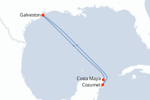 Carte itinéraire croisière - 5 jours au départ de Galveston - Caraïbes Mexique