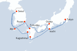 Carte itinéraire croisière - 14 jours au départ de Tokyo - Asie