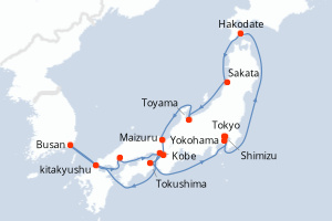 Carte itinéraire croisière - 14 jours au départ de Tokyo - Asie