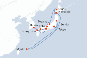 Carte itinéraire croisière - 14 jours au départ de Tokyo - Asie