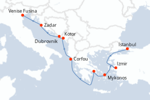 Carte itinéraire croisière  - 11 jours au départ de Istanbul - Méditerranée