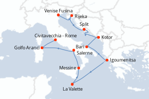 Carte itinéraire croisière - 11 jours au départ de Venise Fusina - Méditerranée
