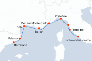 Carte itinéraire croisière  - 10 jours au départ de Civitavecchia - Rome - Méditerranée
