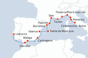 Carte itinéraire croisière  - 17 jours au départ de Civitavecchia - Rome - Atlantique