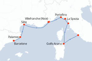 Carte itinéraire croisière  - 11 jours au départ de Barcelone - Méditerranée