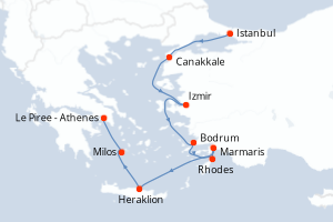 Carte itinéraire croisière - 9 jours au départ de Istanbul - Méditerranée