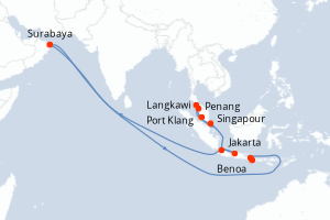 Carte itinéraire croisière - 10 jours au départ de Singapour - Asie