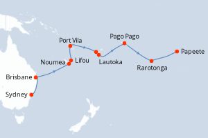 Carte itinéraire croisière - 18 jours au départ de Sydney - Tahiti
