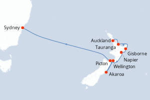 Carte itinéraire croisière - 10 jours au départ de Auckland - Australie Nouvelle Zélande