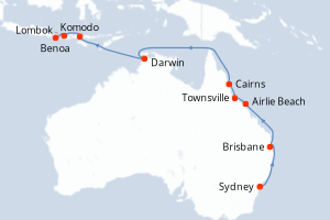 Carte itinéraire croisière  - 16 jours au départ de Sydney - Asie