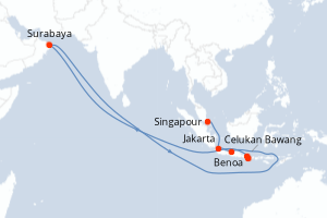 Carte itinéraire croisière - 8 jours au départ de Benoa - Asie