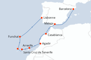 Carte itinéraire croisière  - 10 jours au départ de Barcelone - Atlantique