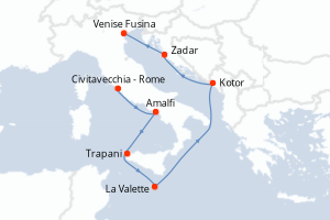 Carte itinéraire croisière - 7 jours au départ de Civitavecchia - Rome - Méditerranée