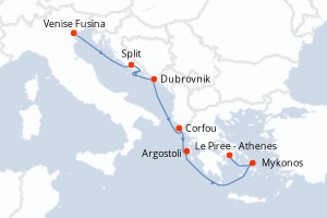 Carte itinéraire croisière  - 7 jours au départ de Venise Fusina - Méditerranée