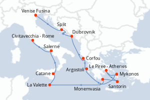 Carte itinéraire croisière  - 14 jours au départ de Venise Fusina - Méditerranée