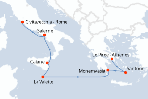 Carte itinéraire croisière  - 7 jours au départ de Le Piree - Athenes - Méditerranée