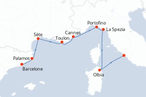 Carte itinéraire croisière  - 10 jours au départ de Barcelone - Méditerranée