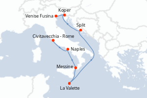 Carte itinéraire croisière - 7 jours au départ de Civitavecchia - Rome - Méditerranée
