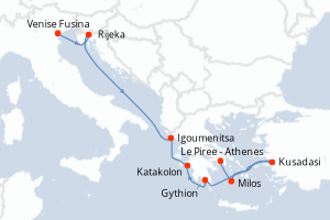 Carte itinéraire croisière - 9 jours au départ de Venise Fusina - Méditerranée