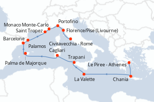 Carte itinéraire croisière  - 14 jours au départ de Le Piree - Athenes - Méditerranée
