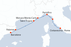 Carte itinéraire croisière - 7 jours au départ de Barcelone - Méditerranée